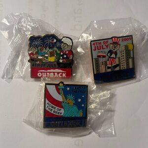 Set of THREE Outback Steakhouse USA 4th of July Pins NWT